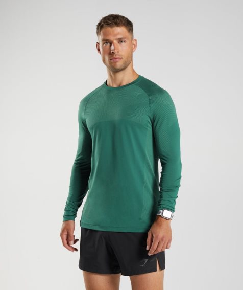 Men's Gymshark Apex Seamless Long Sleeve T-Shirts Green | NZ 6ULPDE